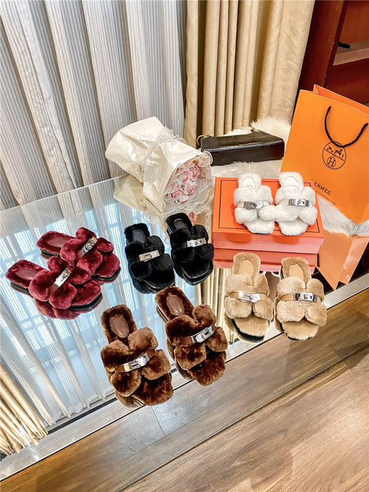 Hermes Belt Fur Sandals